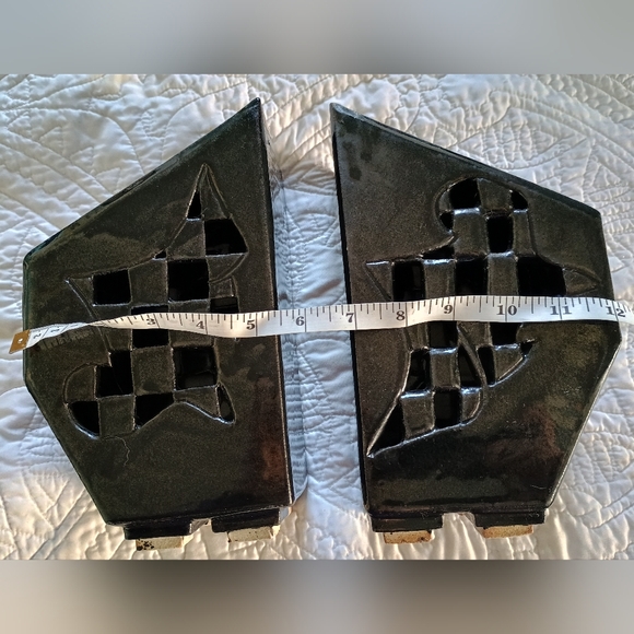 Unique Vtg 90s Modern Geometric Artisan Ceramic Book Ends, Handmade - Picture 10 of 15